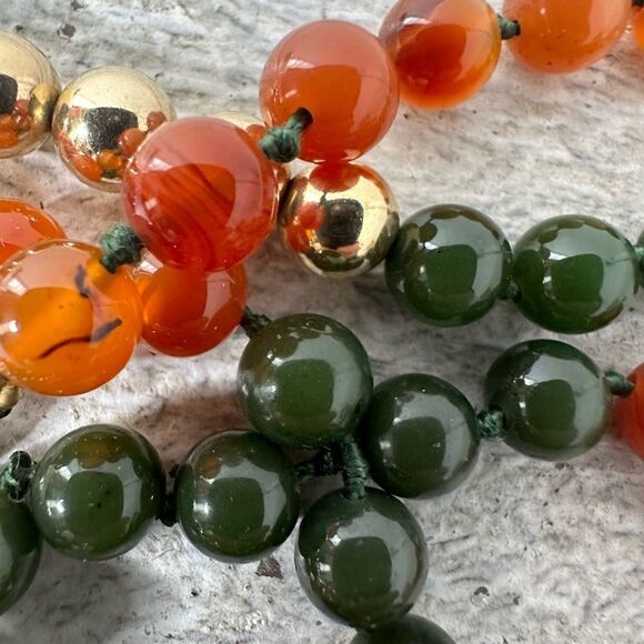 Vintage 14k Gold Balls With Hand Knotted Jade Beads Necklace - Picture 7 of 12